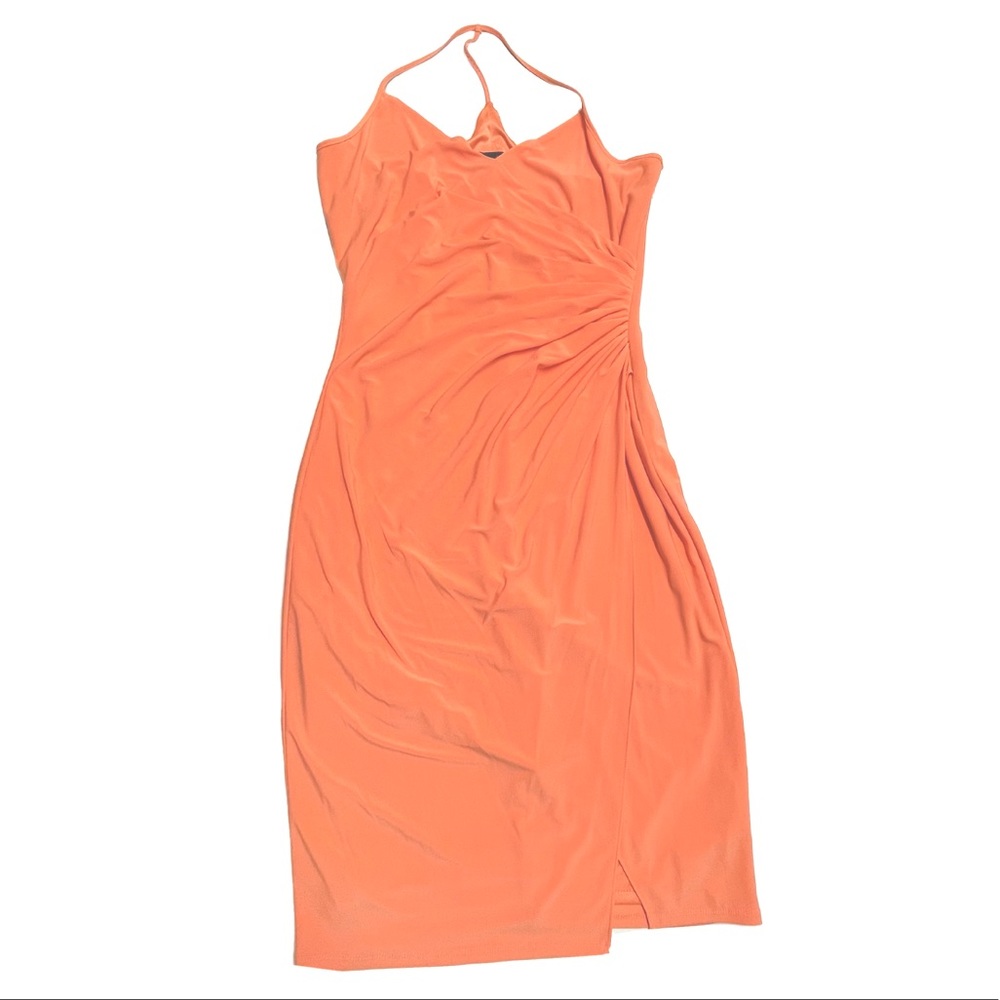 NWOT Laundry by Shelli Segal Faux Wrap Draped Cocktail Dress Orange Sz 10